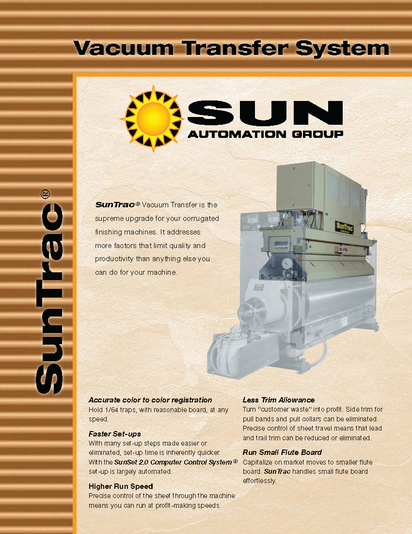 Conozca más del equipo de Transferencia de Vacío SunTrac en el folleto de Sun Automation.