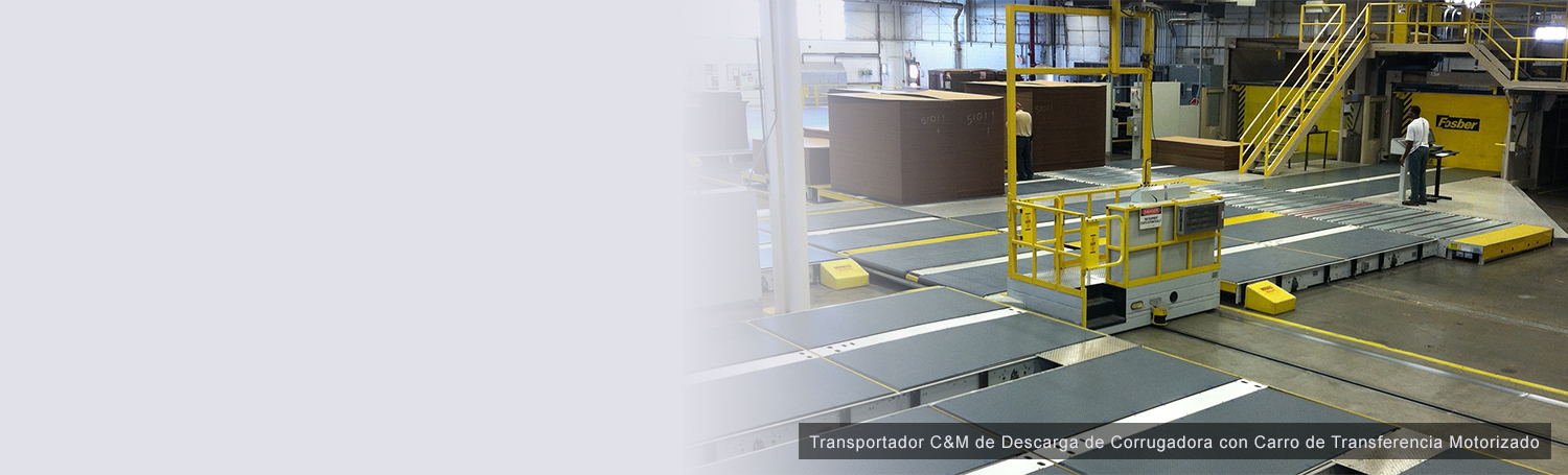 Transportador C&M de Descarga de Corrugadora con Carro de Transferencia Motorizado